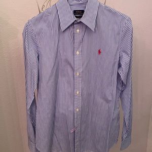Polo Ralph Lauren Blue Striped Custom Fit Button Up Long Sleeve Shirt Size 8